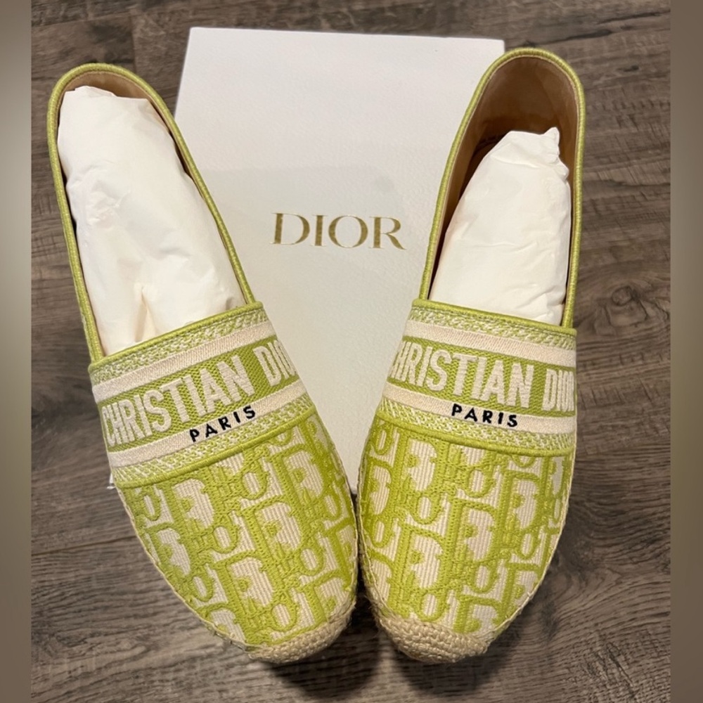 Christian Dior Granville Cloth Espadrilles neon green NEW